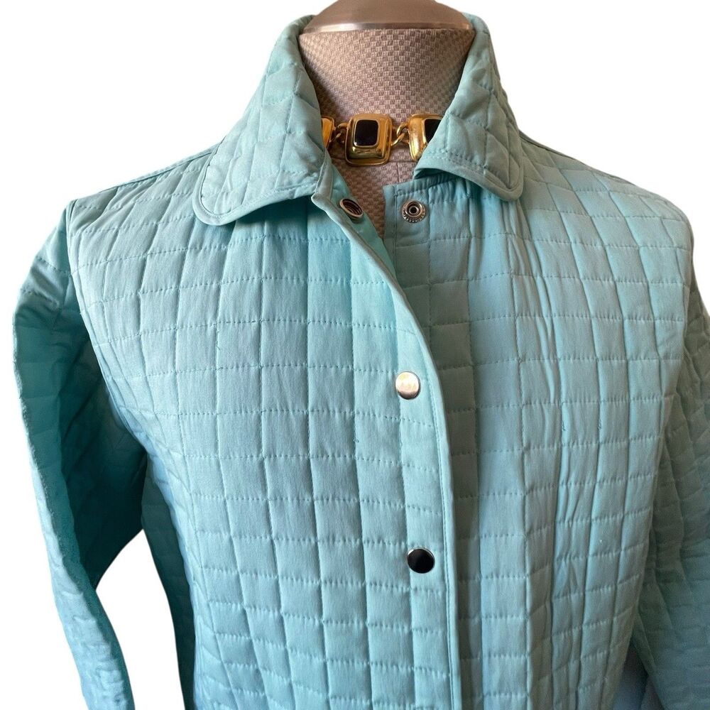Marisa Christina Quilted Jacket 100% Silk Green Med Minimalist Barn Chore Work